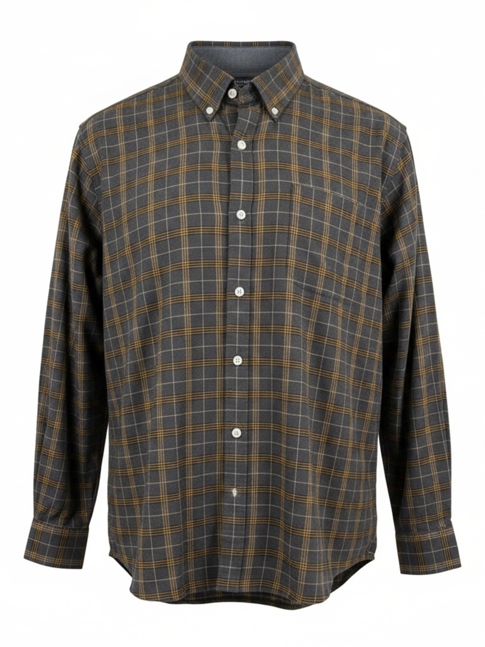 Van Heusen Gray and Brown Plaid Button-Down Shirt